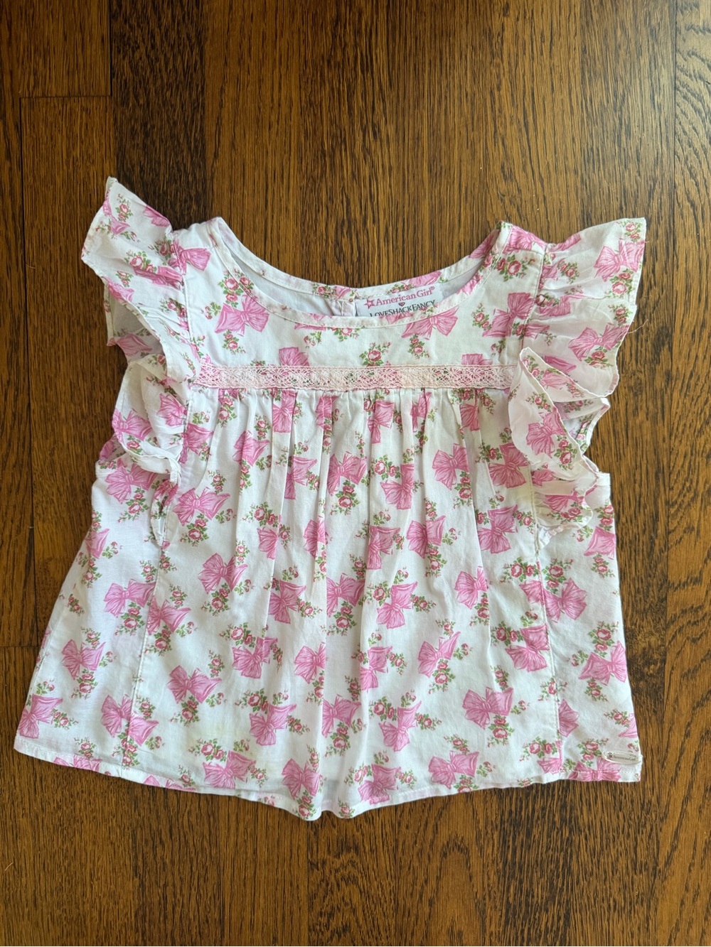 American Girl x LoveShackFancy White & Pink Floral Flutter-Sleeve Top size 7